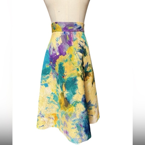 H&M Vibrant Yellow Painted Textured High Waisted A Line Midi Skirt Sz 4​​ - Picture 2 of 13
